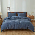 Simple&Opulence 100% Linen Duvet Cover Set, 3 PCS Pure Natural French Flax Classic Blue Duvet Cover King Size, Breathable Soft C