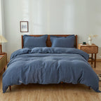 Simple&Opulence 100% Linen Duvet Cover Set, 3 PCS Pure Natural French Flax Classic Blue Duvet Cover King Size, Breathable Soft C