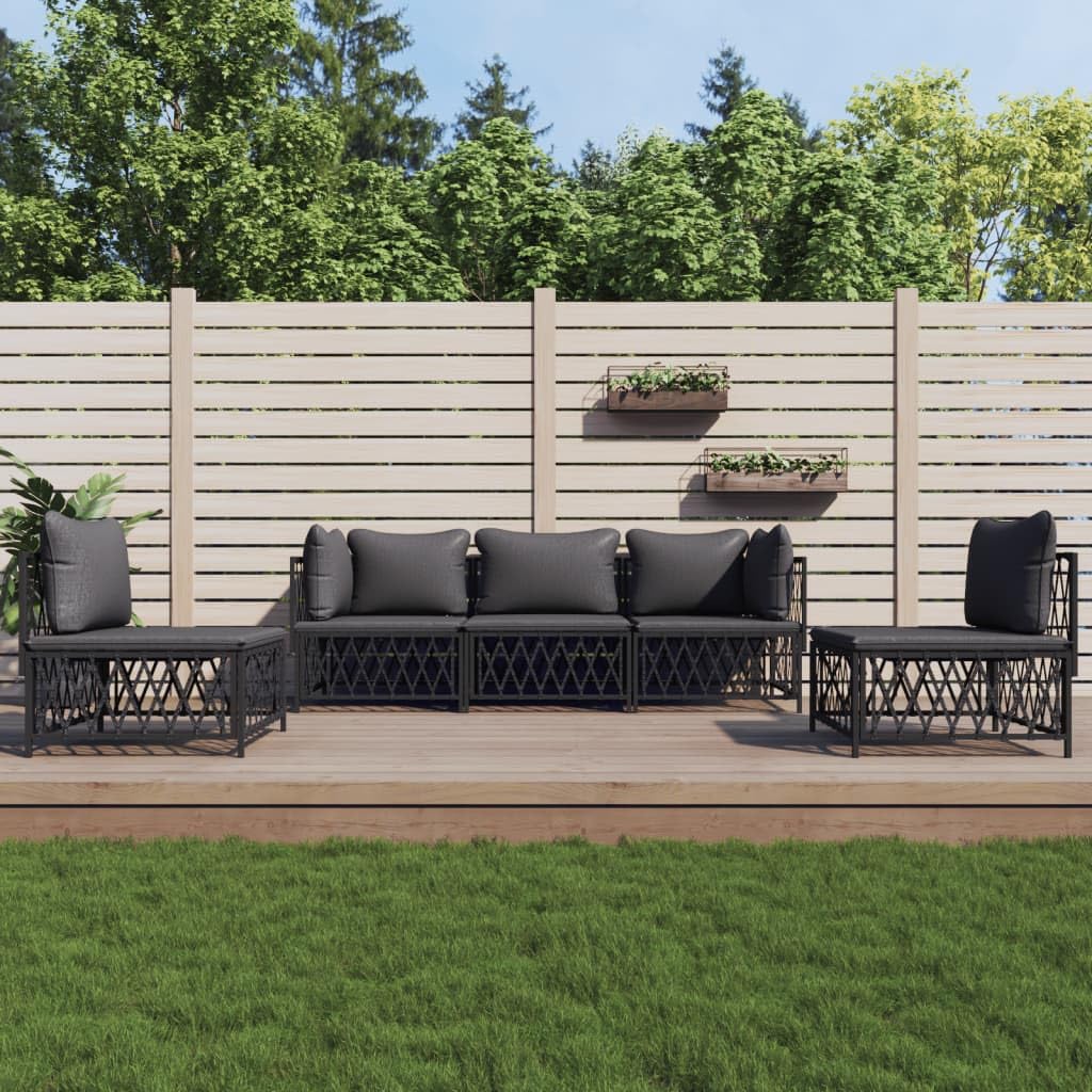vidaXL 5 Piece Patio Lounge Set - Comfortable Outdoor Seating with Cushions, Durable Steel Frame, Anthracite Color, Modular Design