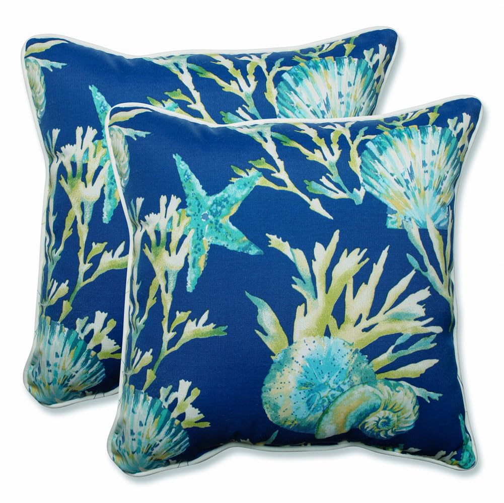 Pillow Perfect 592848 Outdoor/Indoor Daytrip Pacific Throw Pillows, 18.5' X 18.5', Blue, 2 Pack