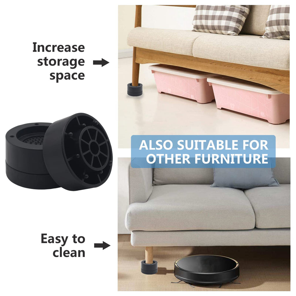 Hanihua 4 Sets Black Round Furniture Risers, Heavy Duty Bed Risers Lifts Height 1'', 2'', 3 Inch, Adjustable Bed Lifts Risers Fo