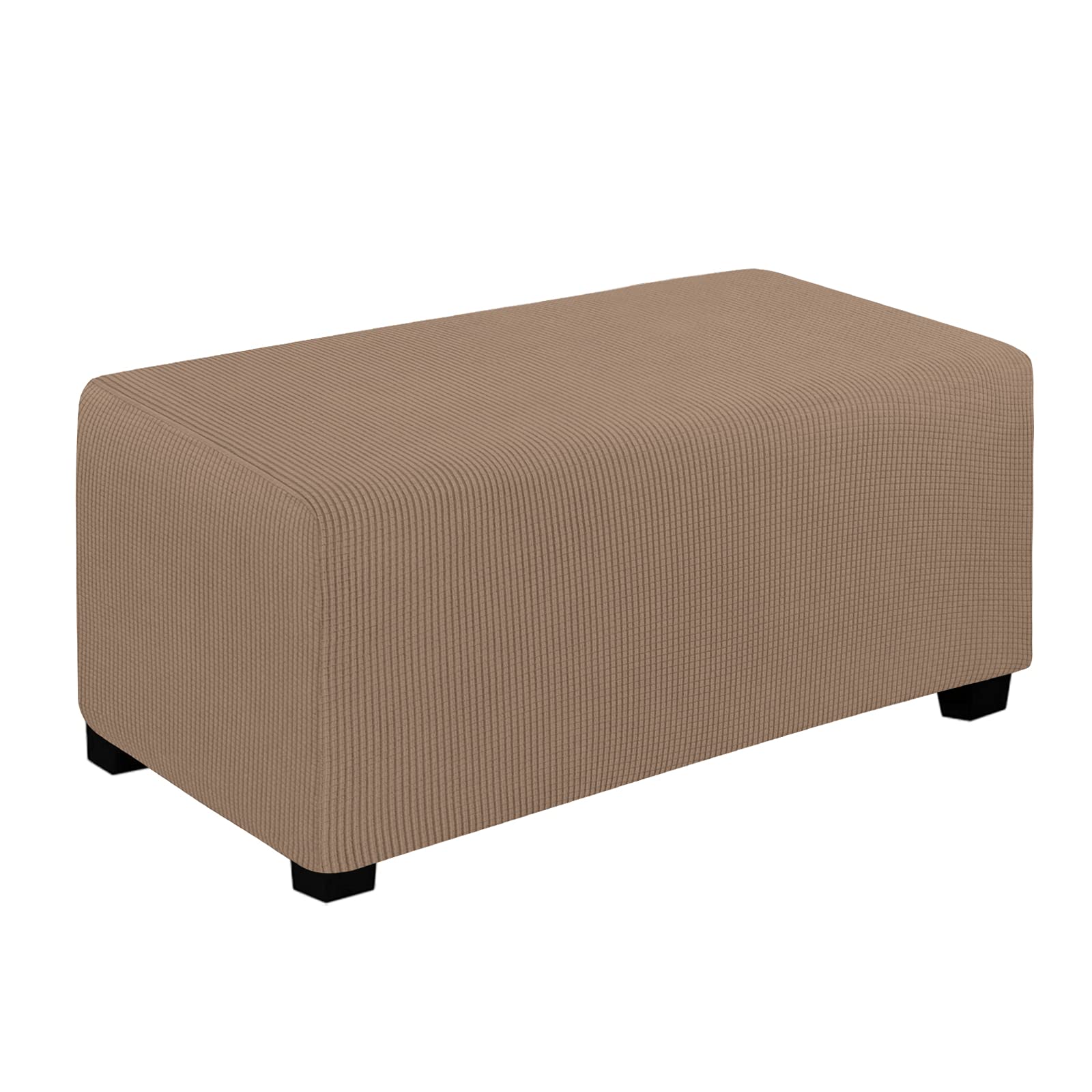 Easy-Going Stretch Ottoman Cover Folding Storage Stool Furniture Protector Soft Rectangle Slipcover With Elastic Bottom (Large, Camel)