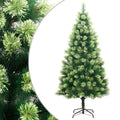 vidaXL 70.9" Artificial Hinged Christmas Tree with 300 LEDs - Warm White Lighting, Metal Stand, Green PVC - Xmas Outdoor Decoration