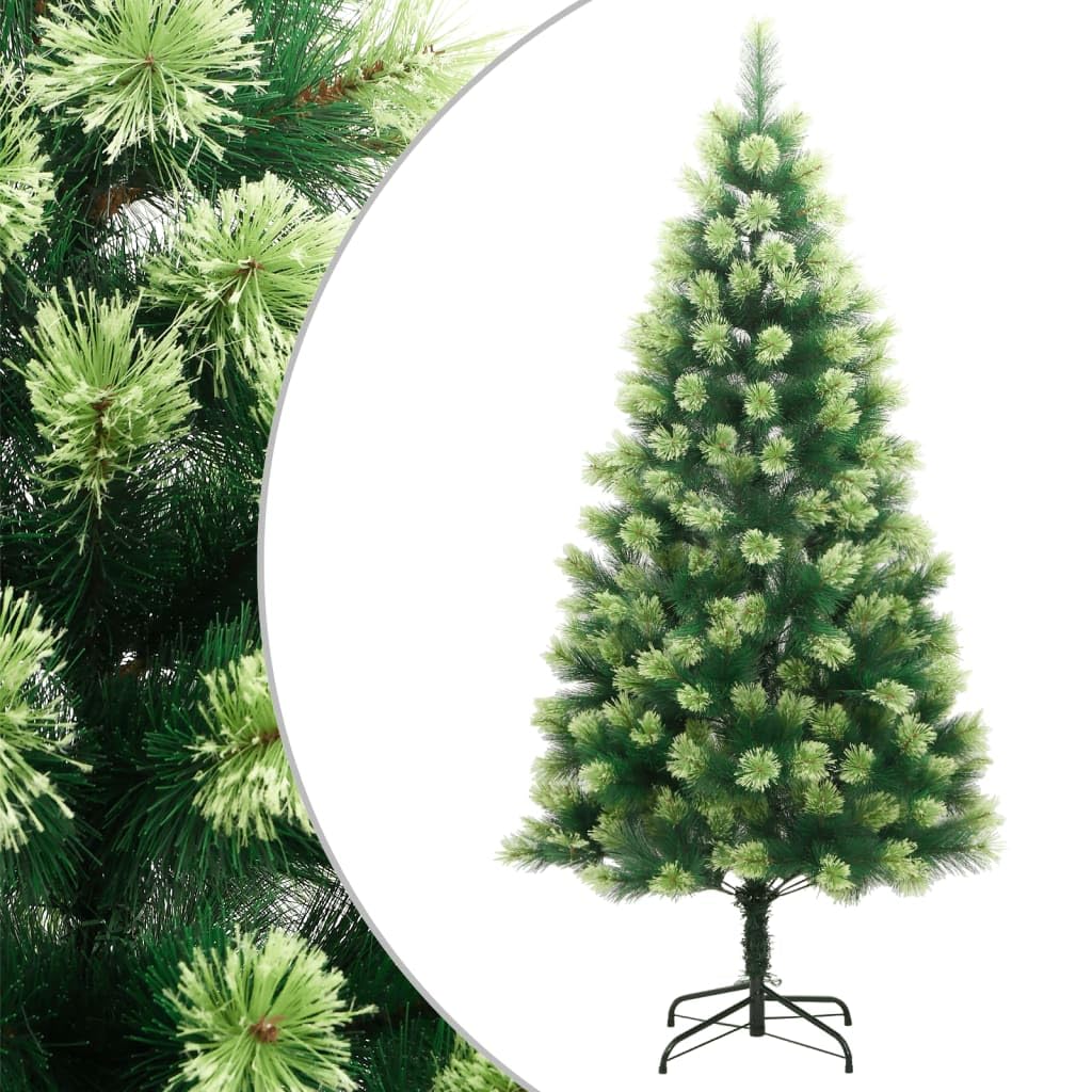 vidaXL 70.9" Artificial Hinged Christmas Tree with 300 LEDs - Warm White Lighting, Metal Stand, Green PVC - Xmas Outdoor Decoration