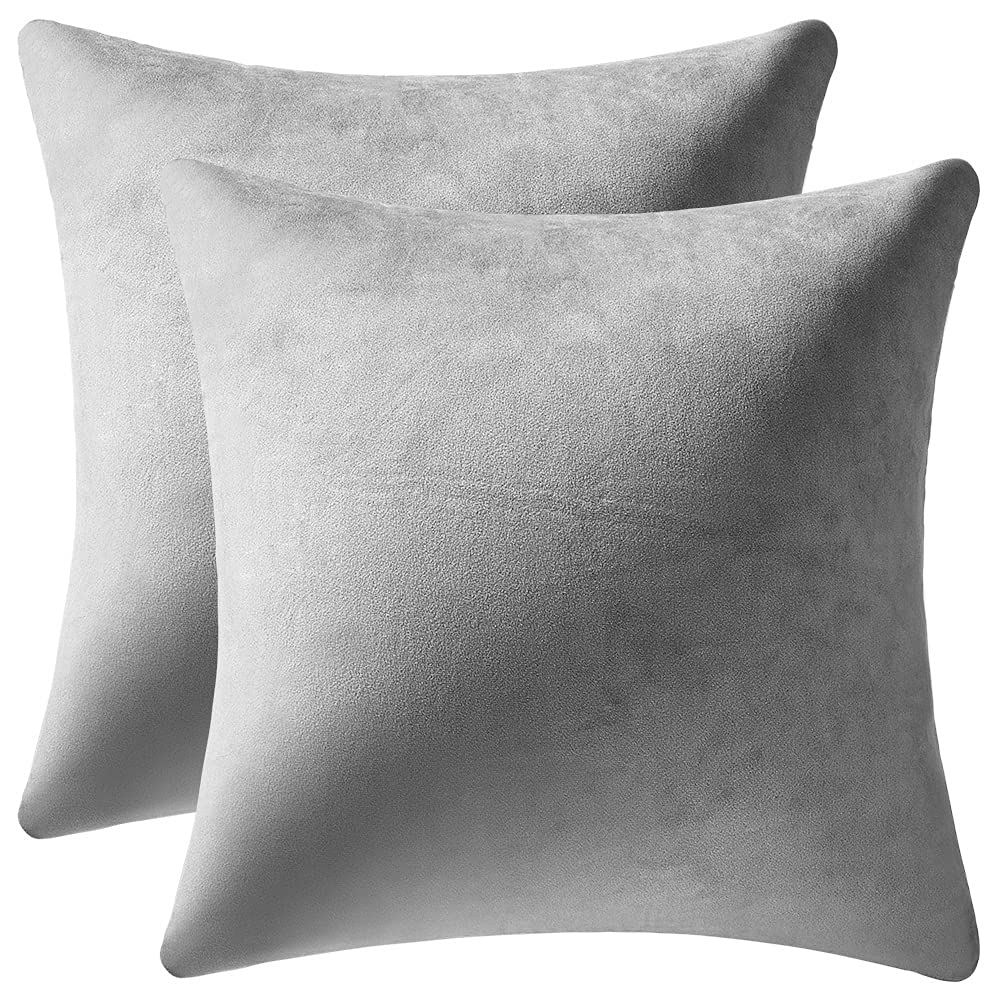 Dezene Decorative Pillow Cases 24X24 Light-Grey: 2 Pack Cozy Soft Velvet Square Throw Pillow Covers For Farmhouse Home Decor