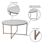 Flash Furniture Hampstead Collection Coffee Table - Modern White Finish Coffee Table - Crisscross Brushed Gold Frame
