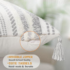 Decoruhome Decorative Boho Throw Pillow Cover 12X20, Lumbar Accent Neutral Tufted Pillow Cover For Couch Bed Sofa, Textured Stri