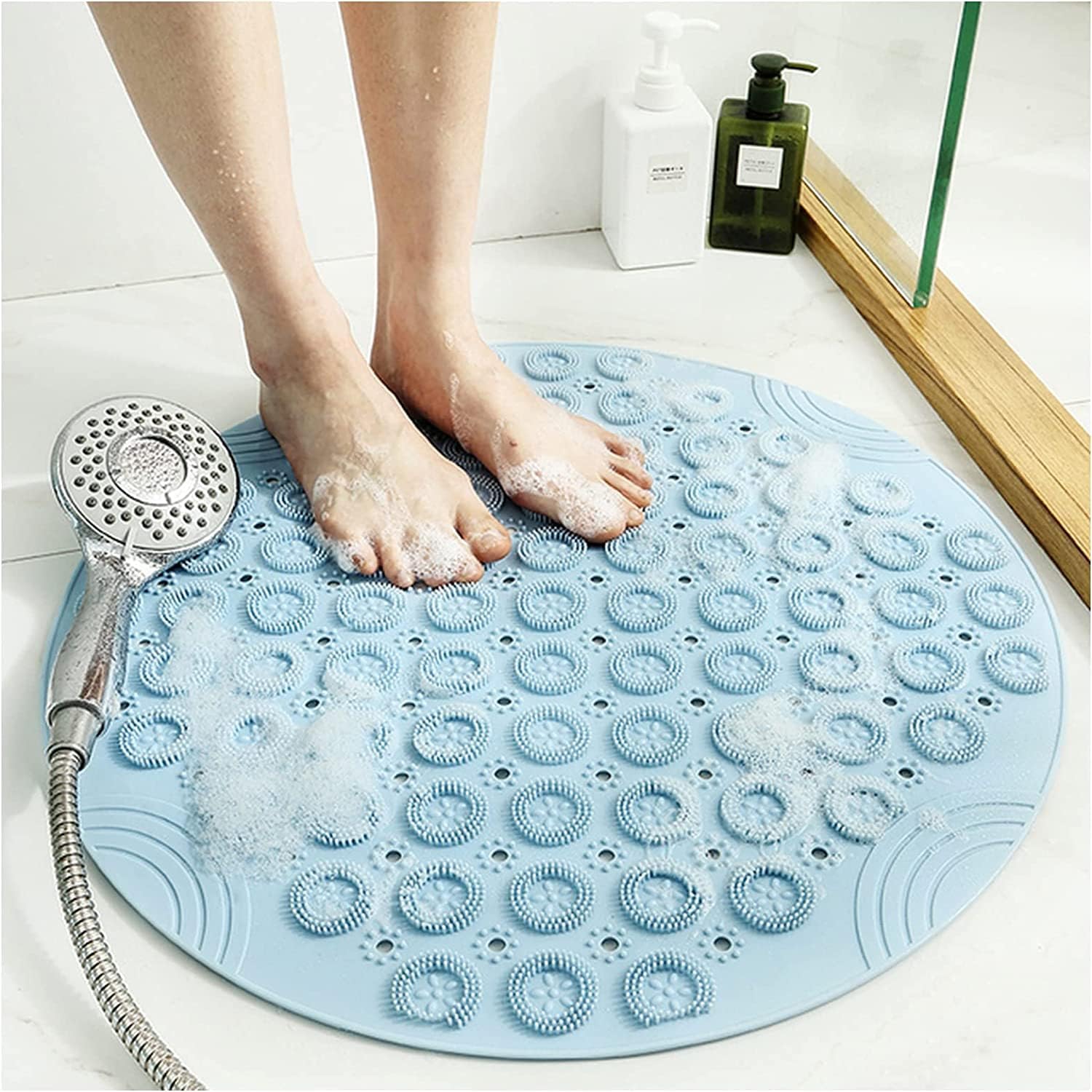 SWAROOP MART AntiSlip Round Shower Mat with Suction Cups and Micro Bristles, Foot Massage Bath Mat for Bathroom Safety, NonSli
