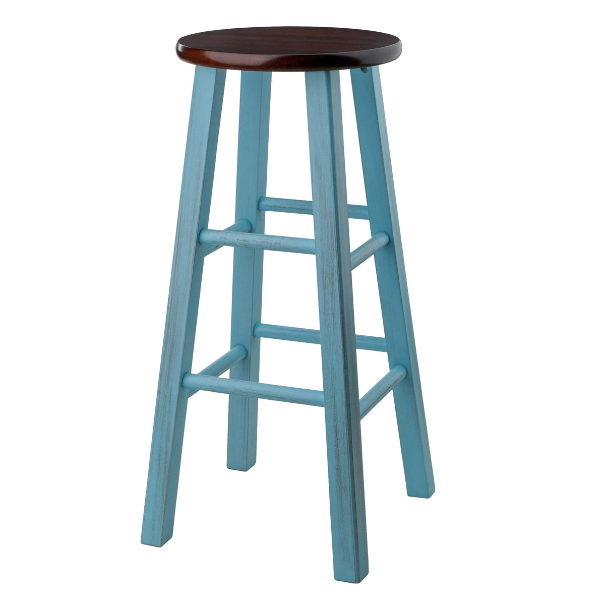 Winsome Wood Ivy Bar Stool, Rustic Light Blue And Walnut, 29&quot;