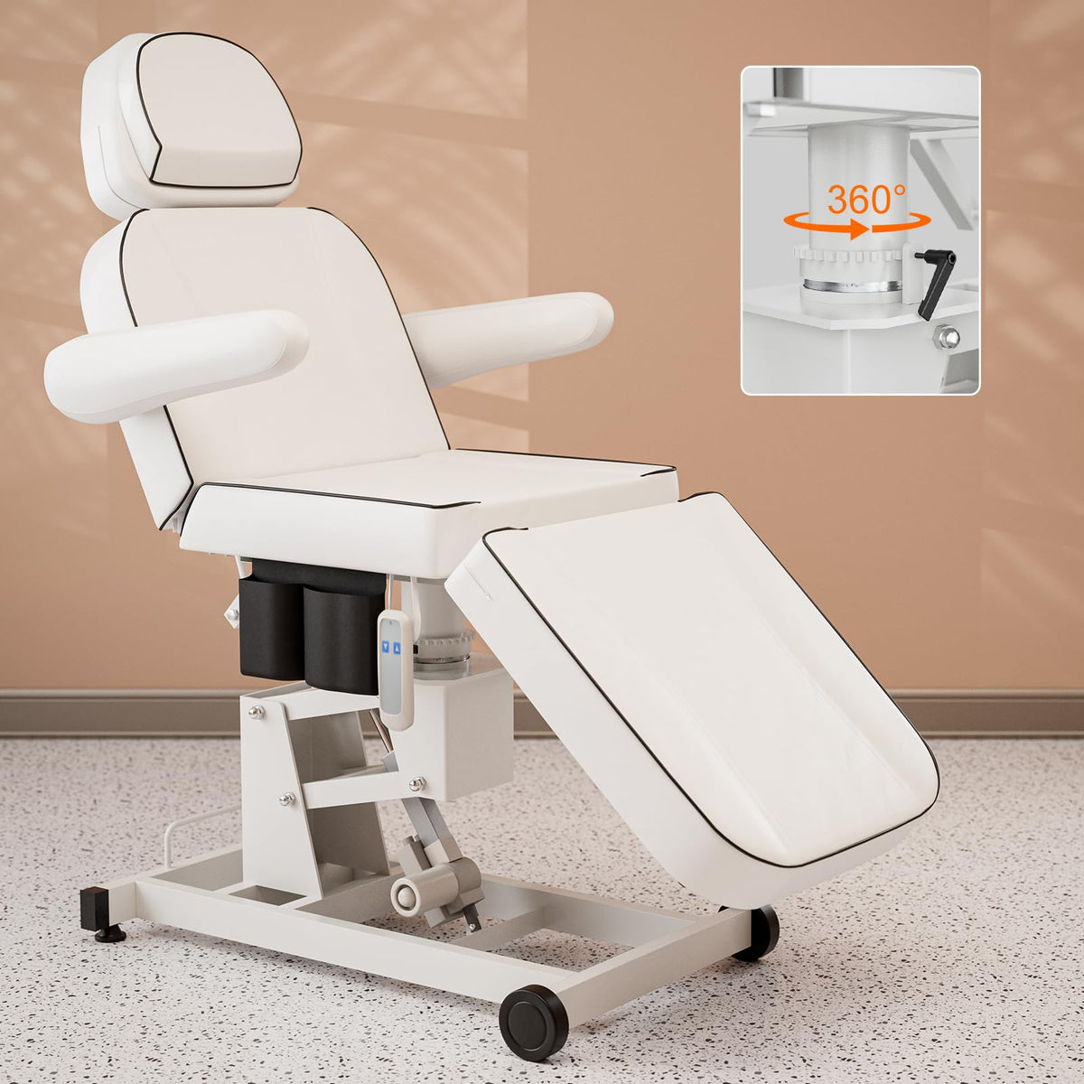 Paddie 360 Swivel Electric Height Adjustable Tattoo Spa Chair for Client, Professional Facial Esthetician Bed with Storage Pocke