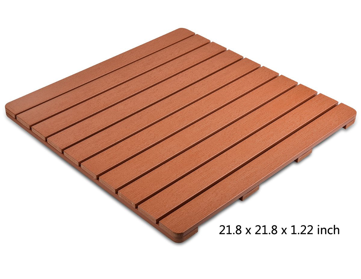 Heavy Duty Large Ps Wood Shower Mat - Non-Slip Bath Floor Mat With Drain Hole - Perfect For Textured & Smooth Surfaces - Durable
