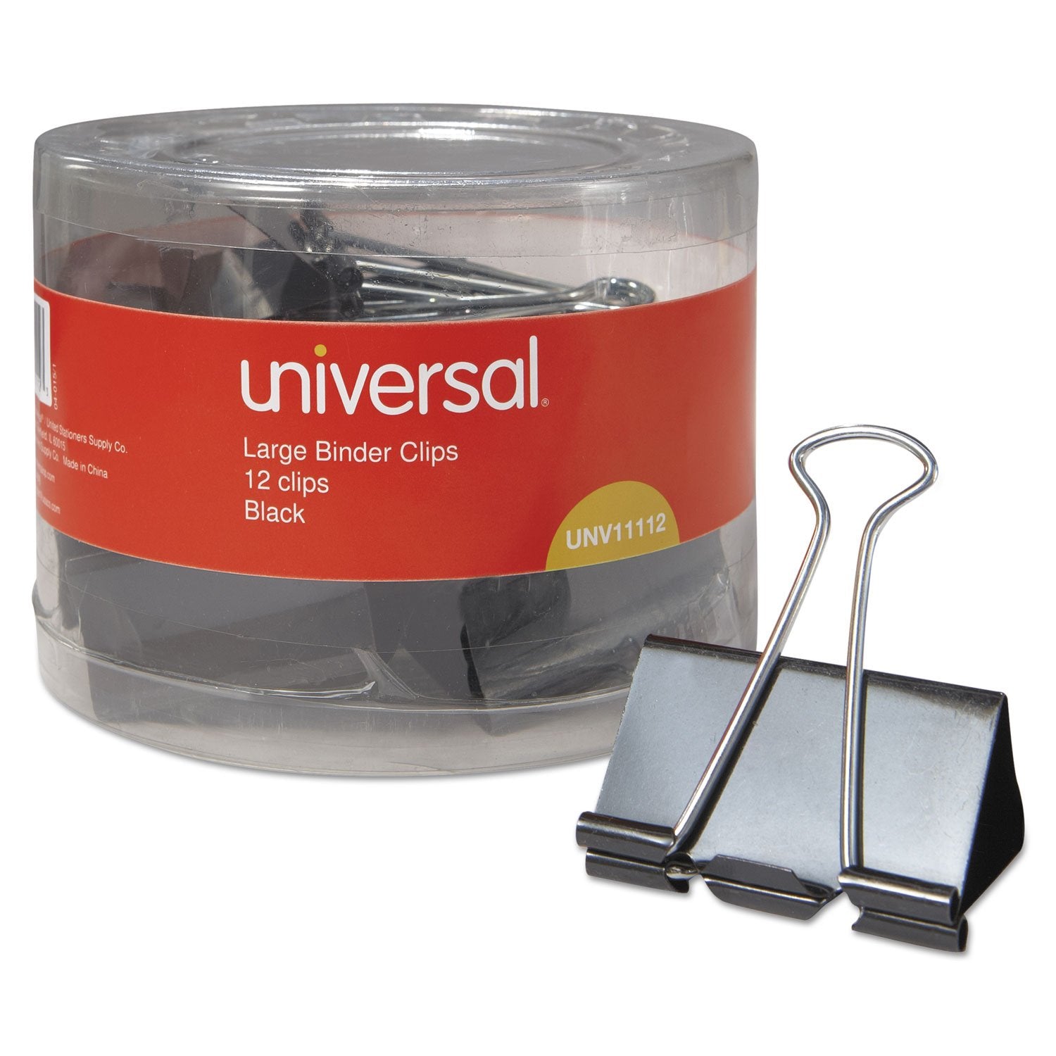 Universal 11112 Large Binder Clips, 1-Inch Capacity, 2-Inch Wide, Black, 12/Pack
