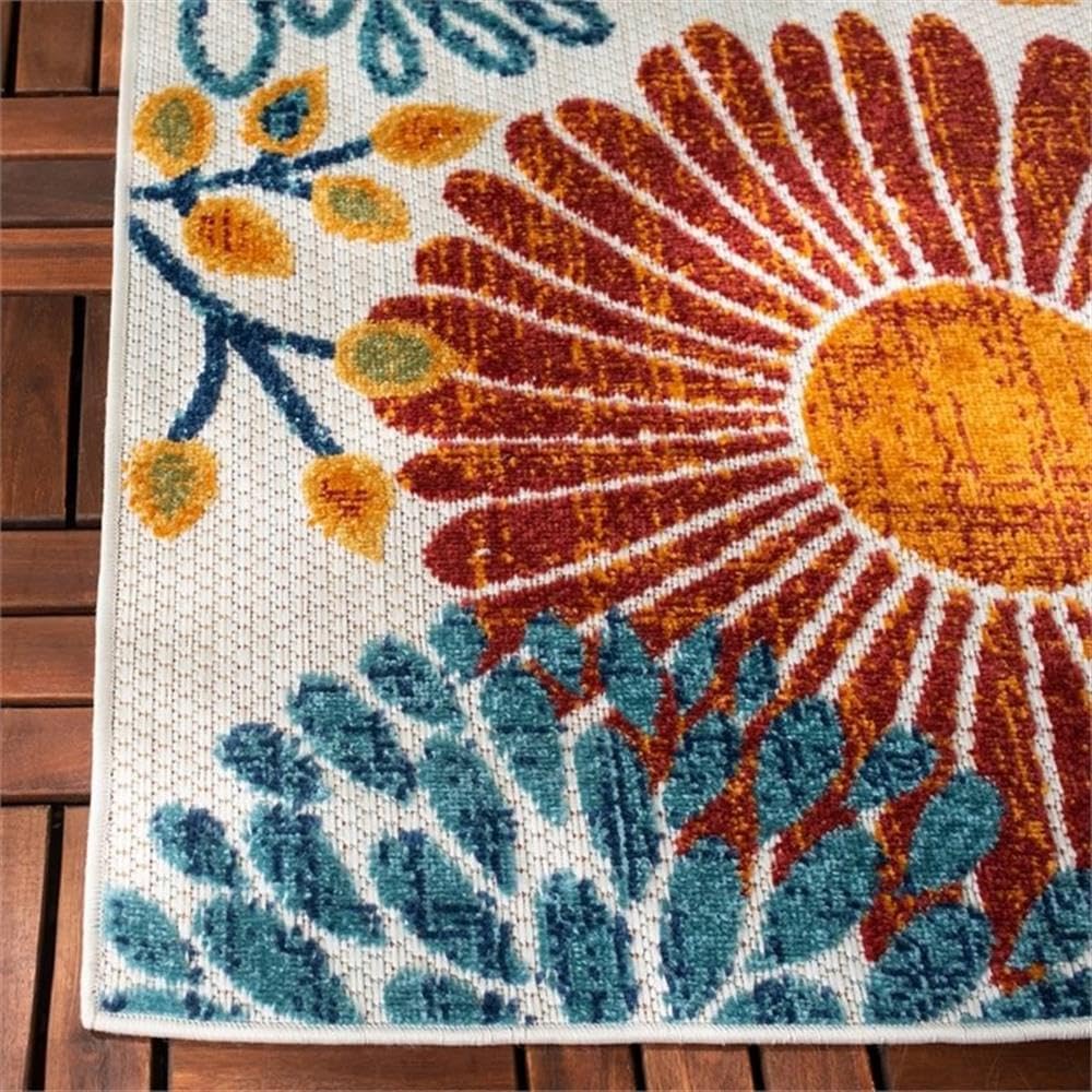 Safavieh Cabana Collection Area Rug - 8' X 10', Creme & Red, Floral Design, Non-Shedding & Easy Care, Indoor/Outdoor & Washable-Ideal For Patio, Backyard, Mudroom (Cbn832A)