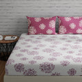 Huesland By Ahmedabad Cotton 144 Tc Cotton Bedsheet For Double Bed With 2 Pillow Covers  White & Mauve