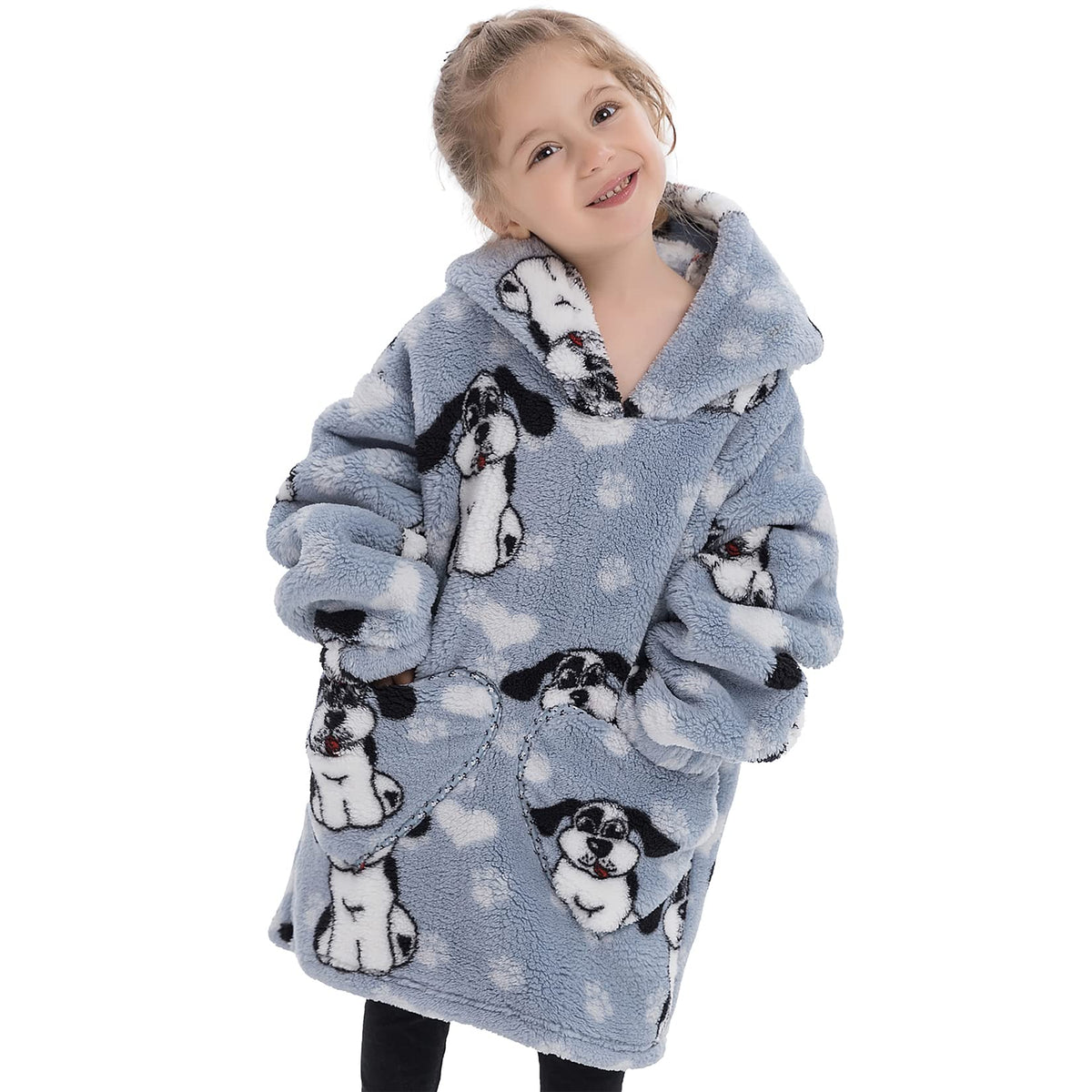 Wearable Blanket Hoodie For Kids Toddler Oversized Sweatshirt Cute Fleece Sherpa Blanket Girls Boys Blue Dog 2-5 Year