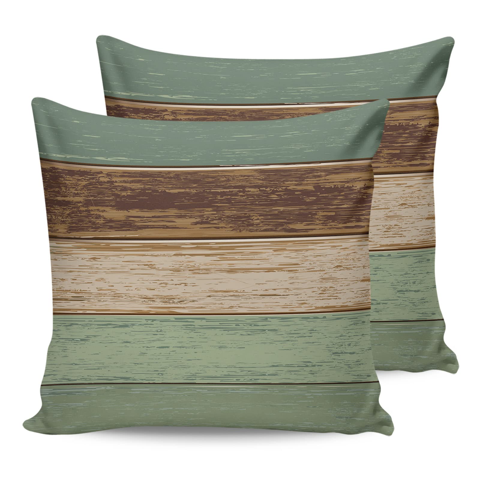 T&H Xhome Throw Pillow Covers 20 X 20 Inches Set Of 2 Vintage Sage Green Brown Wood Grain Farm Farmhouse Decorations Cushion Cov