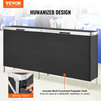 VEVOR Extra Long Folding Portable Bar Tradeshow Podium Table for Indoor, Outdoor, Party, Picnic, Exhibition, Includes Carrying Case, Storage Shelf and Black Skirt, 77.95" x 15.16" x 34.65"