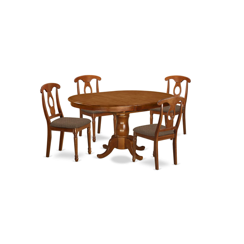 East West Furniture Portland 5 Piece Modern Set Includes an Oval Wooden Table with Butterfly Leaf and 4 Linen Fabric Dining Room Chairs, 42x60 Inch, Saddle Brown