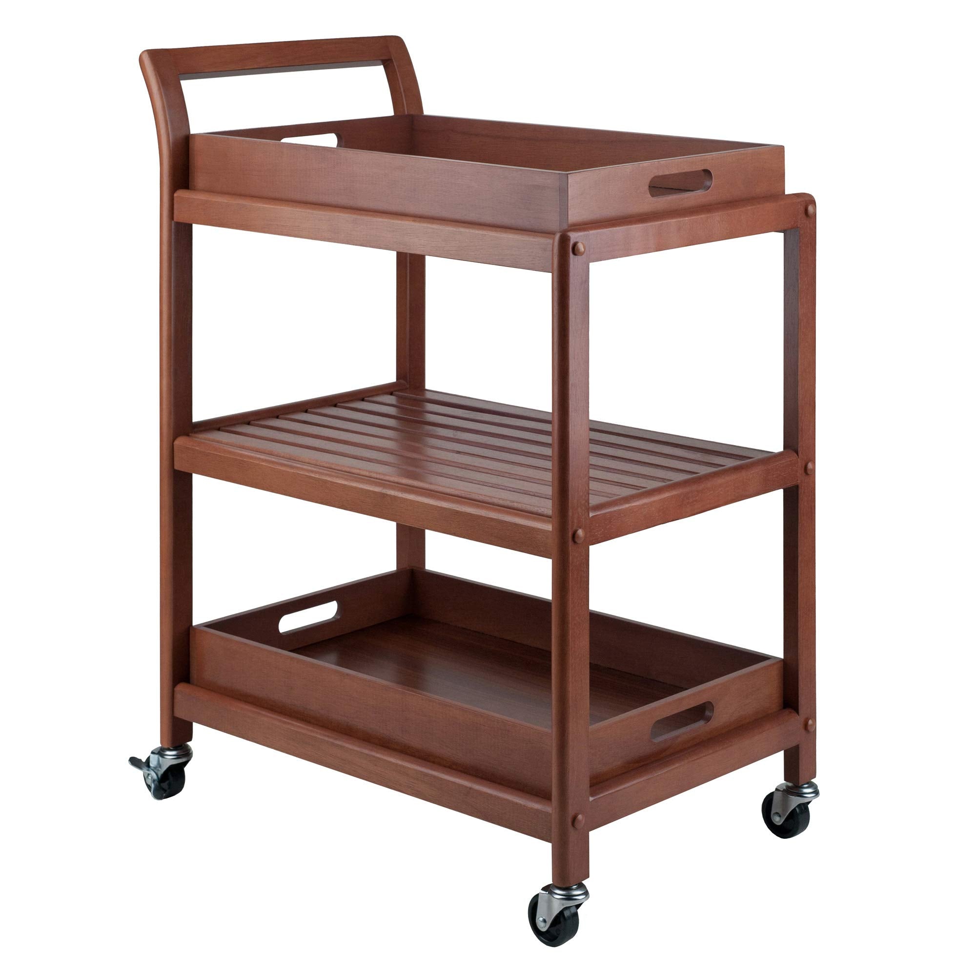 Winsome 3-Shelf Wood Mobile Serving Cart with Lockable Wheels, Walnut (94138)