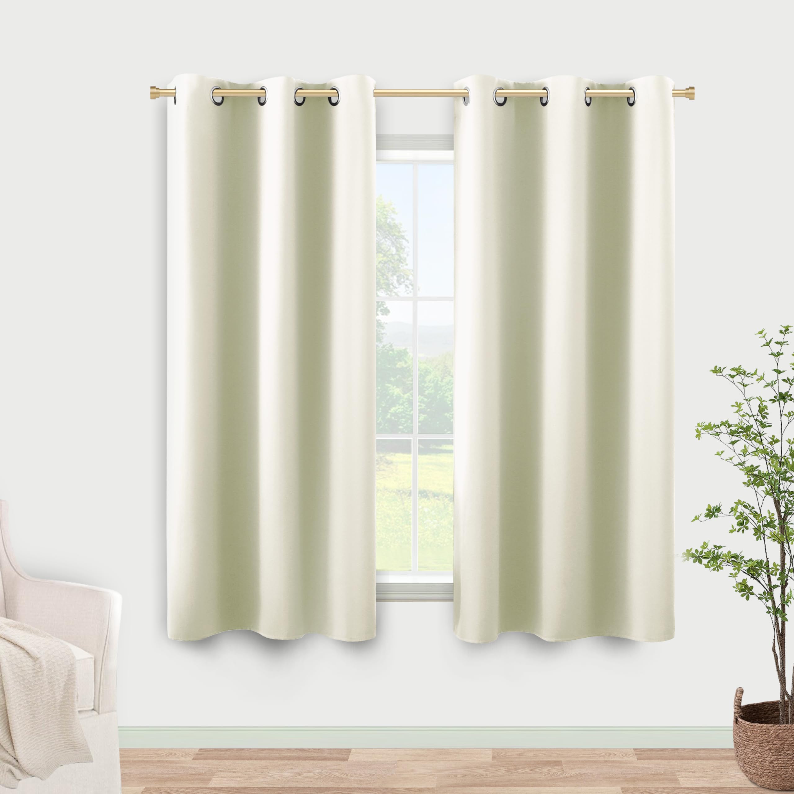 KOUFALL Cream Black Out Curtains 54 Inch Long for Short Living Room Window,Sets 2 Panels Room Darkening Ivory Blackout Heavy The