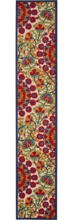 HomeRoots 2' X 6' Red and Ivory Floral Indoor Outdoor Area Rug