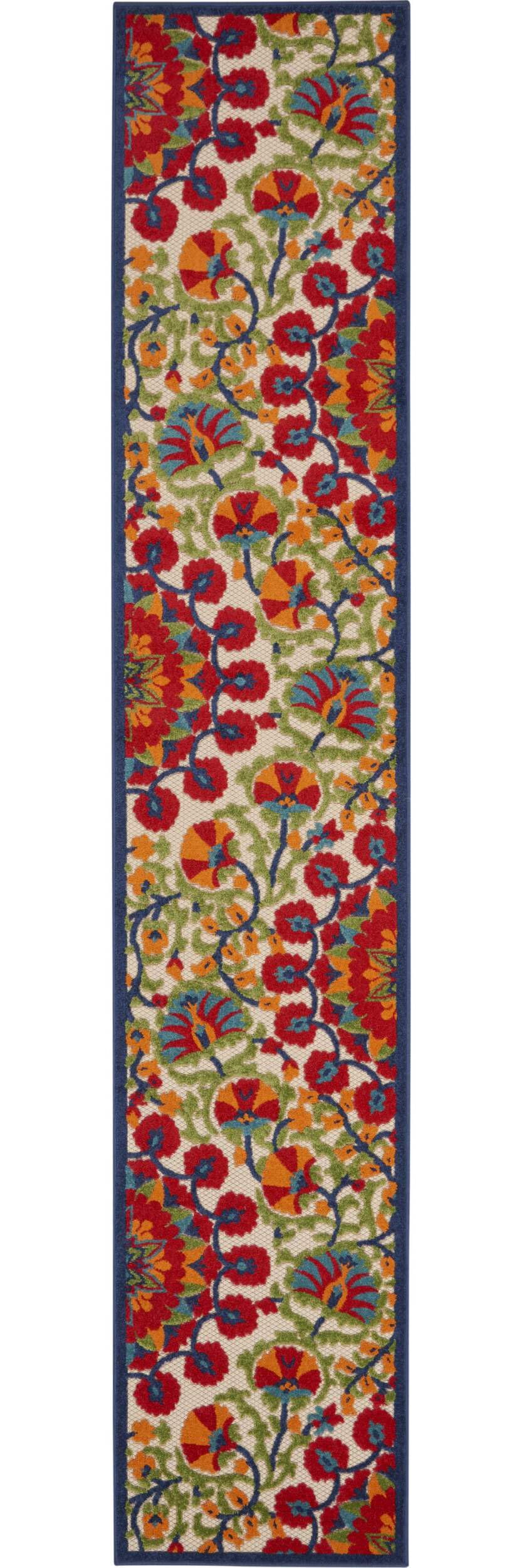 HomeRoots 4' X 6' Red and Ivory Floral Indoor Outdoor Area Rug