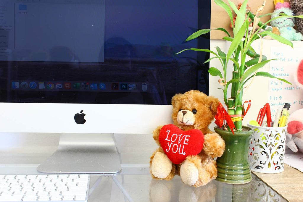 Plushland Stuffed Mocha Heart Bear - Plush Bear Toy For Kids & Adults - Embroidered Heart Pillow - Brown-6 Inches (Red Heart)