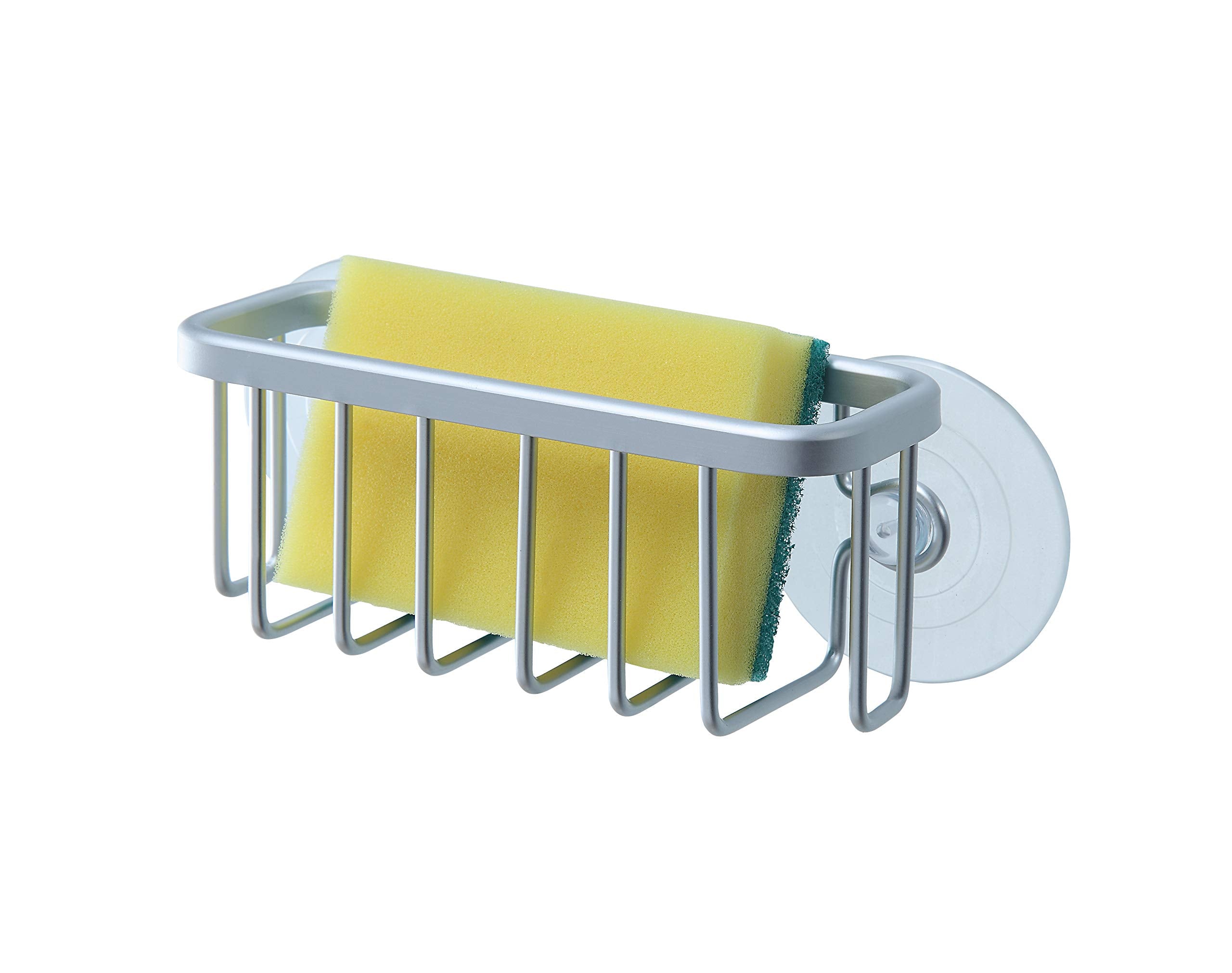 SunnyPoint NeverRust Kitchen Sink Suction Holder for Sponges, Scrubbers, Soap, Kitchen, Bathroom, 6L x 2.36 W x 2.56H , Aluminum