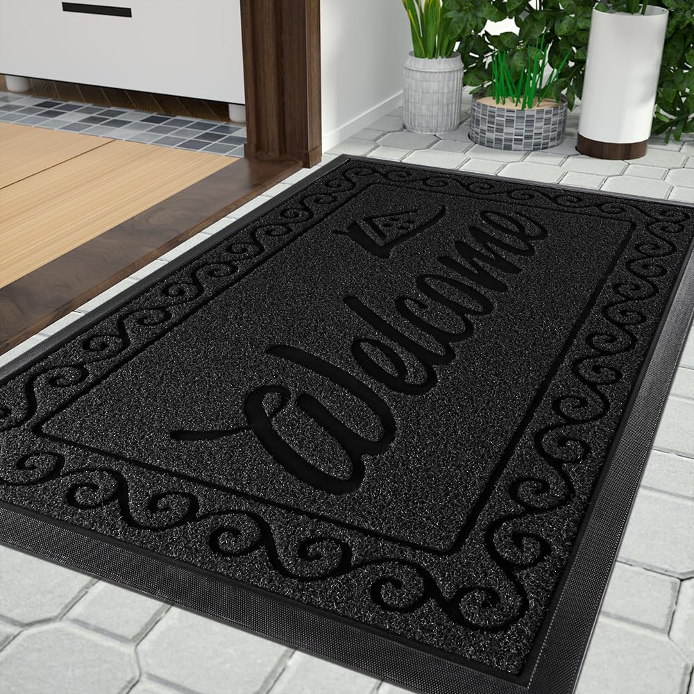 Yimobra Welcome Front Door Mat, Heavy Duty Easy Clean Doormat Indoor Outdoor, Waterproof Quick Dry Floor Mat For Home, Garage, H