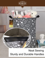Hunrung Laundry Hamper,Large Canvas Fabric Lightweight Storage Basket Toy Organizer Dirty Clothes Collapsible Waterproof For College Dorms, Children Bedroom,Bathroom(Round Star)