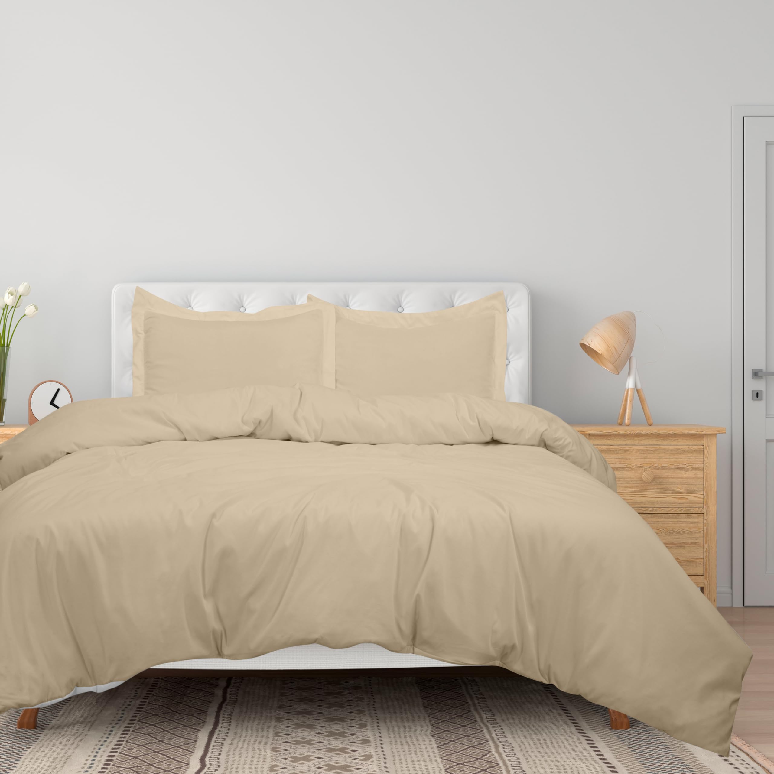 Royale Linens Sand Duvet Cover Full Size - 3 Piece Bedding Comforter Covers - Zipper Closure - 1 Full Duvet Cover 80X90 Inches A