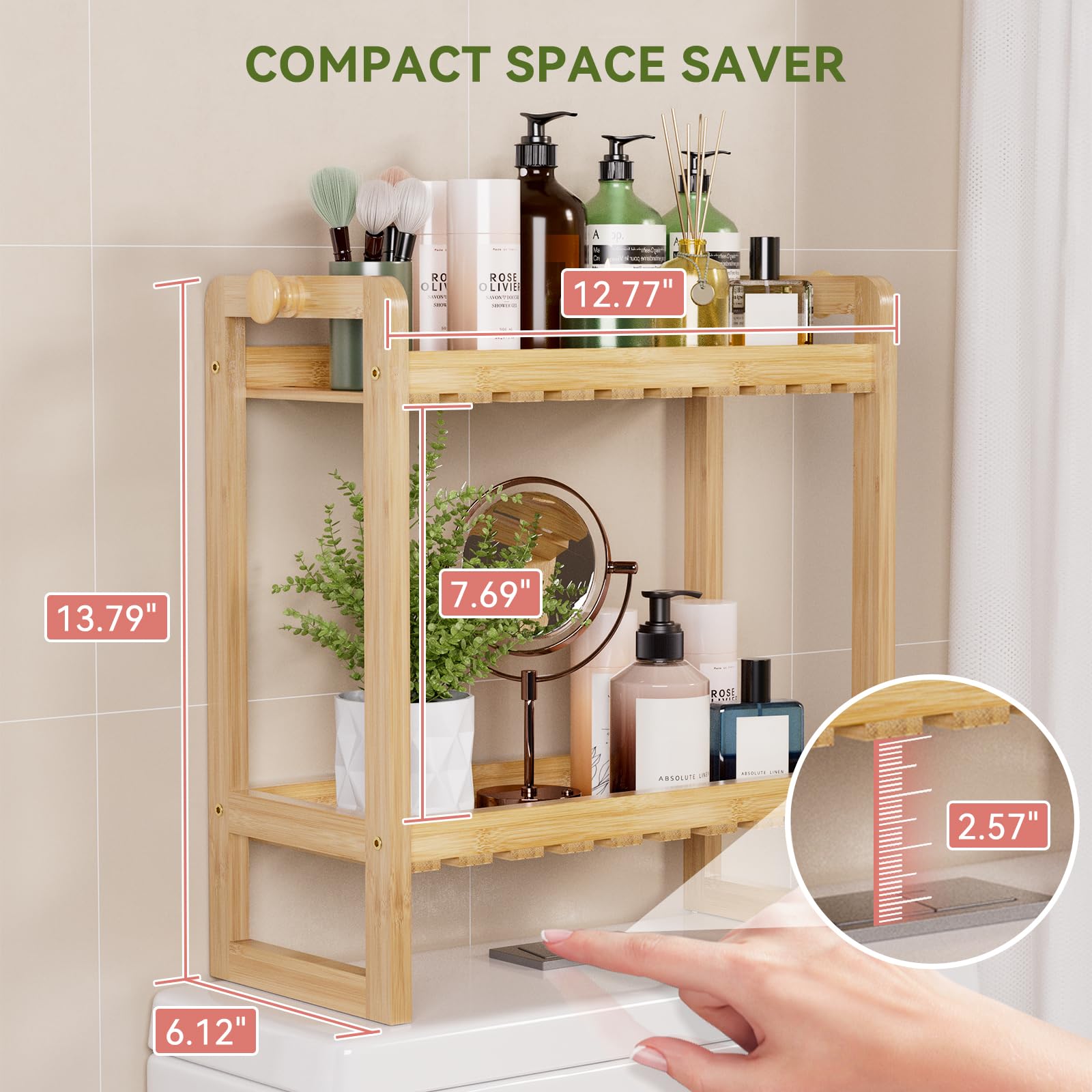 Amazerbath Bamboo Over The Toilet Storage Shelf - 2-Tier Bathroom Organizers And Storage Shelves, 2 In 1 Dual Stable Above Over Toilet Bathroom Shelf Home Storage Rack For Small Bathroom, Space Saver
