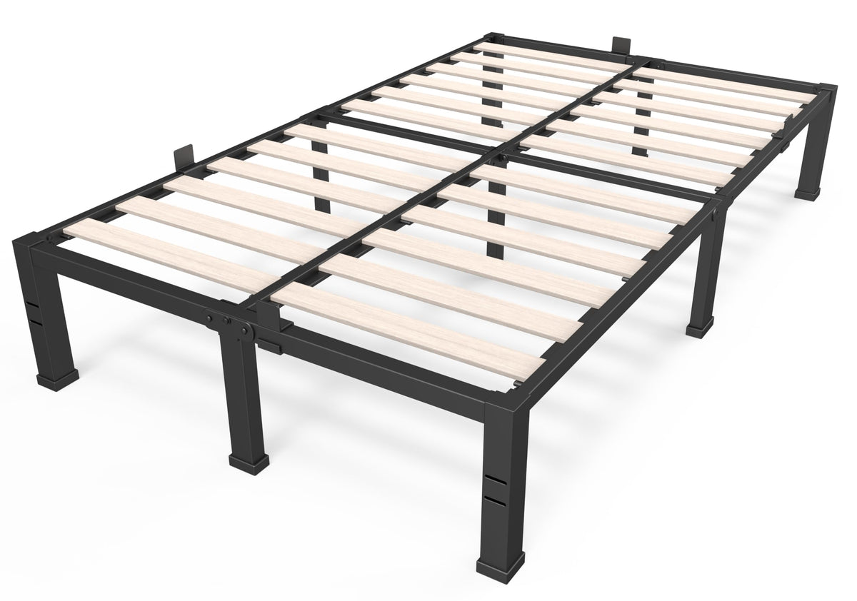Roil 18 Inch Queen Size Bed Frame With Wood Slats - 3500Lbs Heavy Duty No Box Spring Needed Platform, Mattress Stoppers Double M