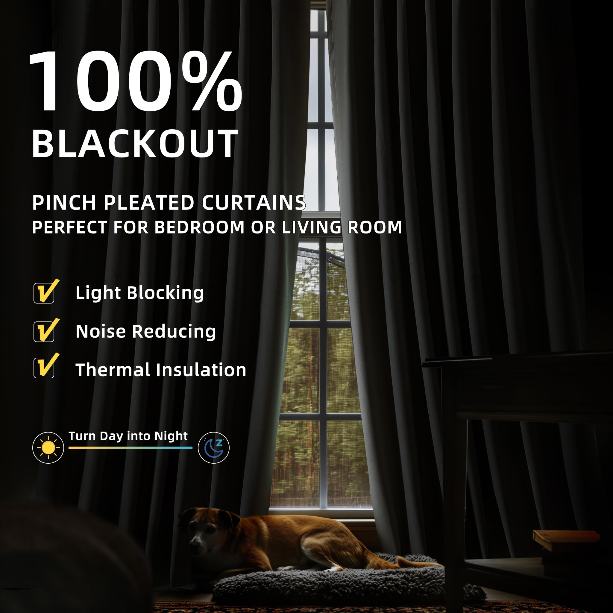 Chrisdowa Blackout Curtains 108 Inches Long For Bedroom Linen Curtains With Liner 100% Complete Black Out Full Light Blocking En