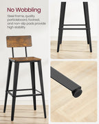 Vasagle Set Of 2 Bar Stools, Bar Height Stools, Tall Bar Stools With Back, Bar Chairs, Steel Frame, Industrial Style, Easy Assembly, Rustic Brown And Ink Black Ulbc078B01