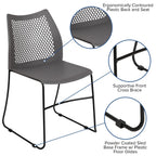Flash Furniture Hercules Series 661 Lb. Capacity Gray Stack Chair With Air-Vent Back And Black Powder Coated Sled Base