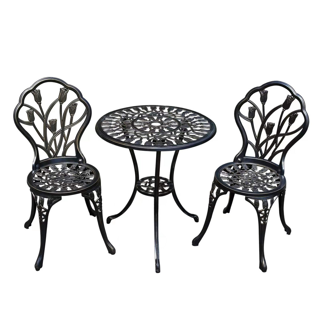 Jardin De Centennial Patio Bistro Set.Rust-Resistant Cast Aluminum Bistro Table Set With Umbrella Hole For Backyard (Tulip Copper)