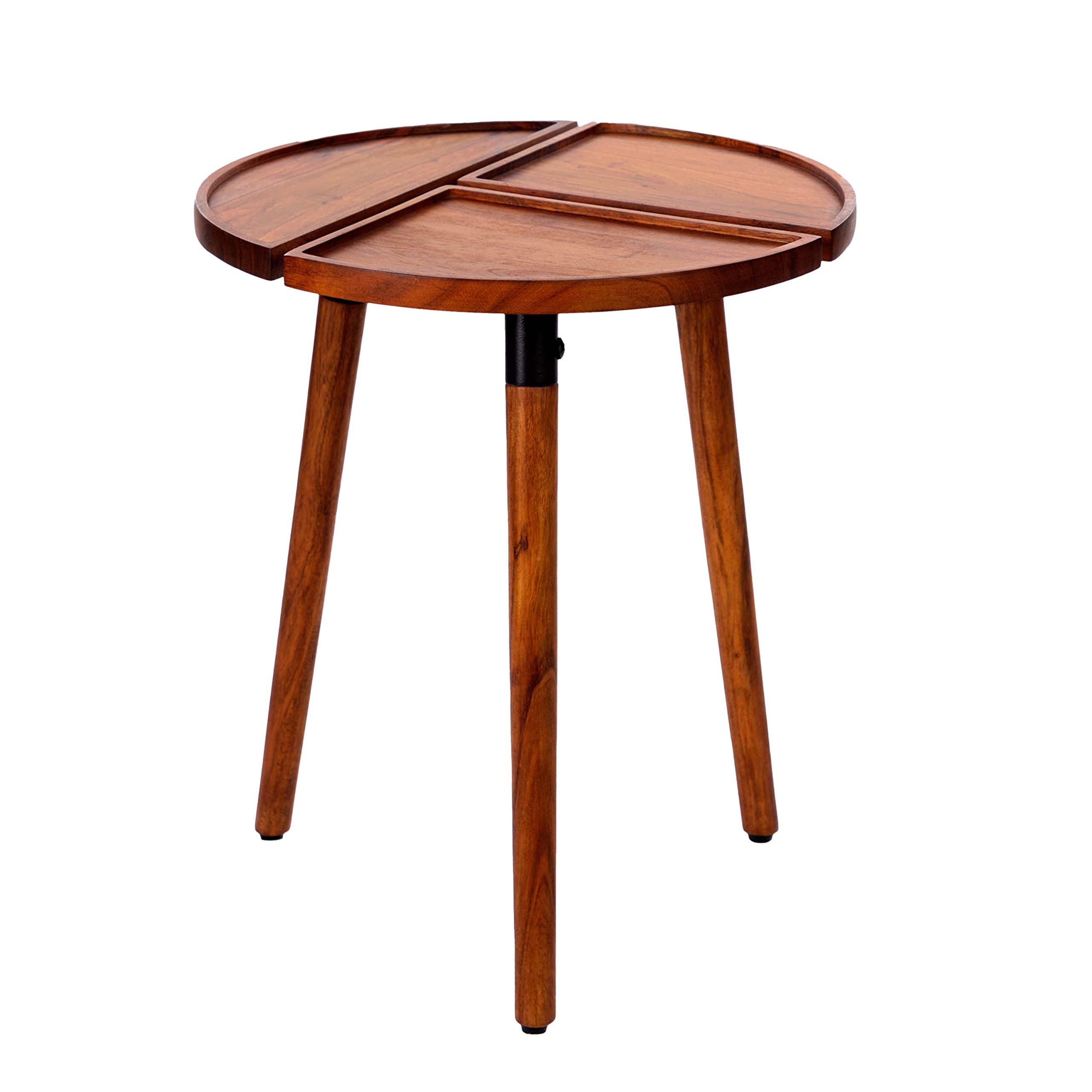 TUP The Urban Port 18-Inch Round Acacia Wood Side Accent End Table with 3 Tabletop Sections, Warm Brown