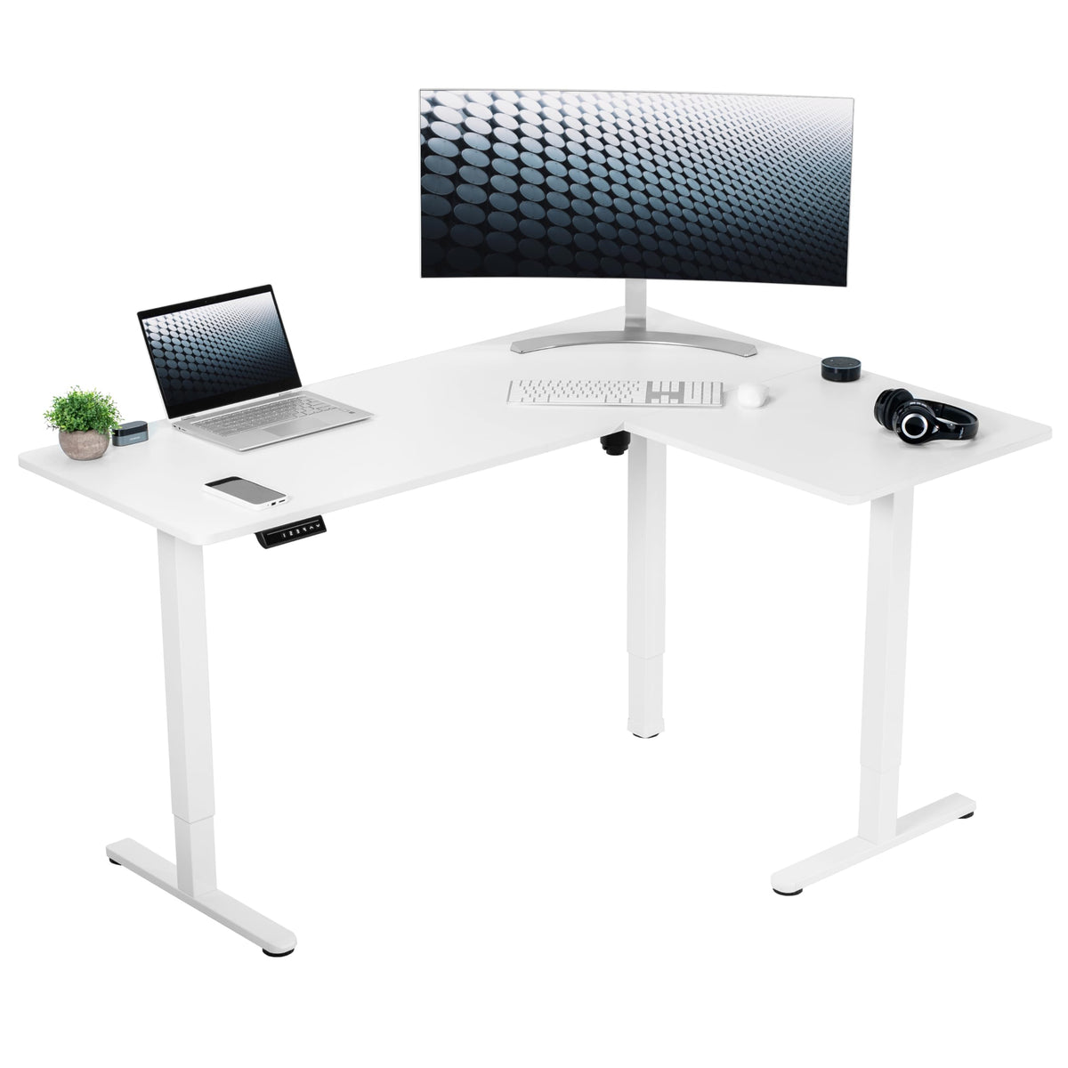 VIVO Electric Height Adjustable 63 x 47 inch Corner Stand Up Desk, Bla ...