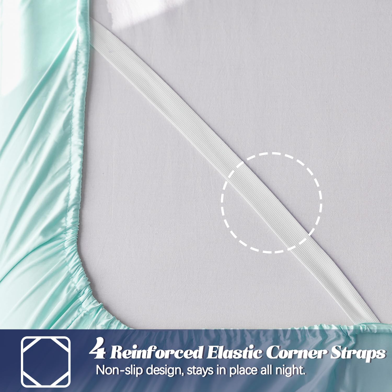 Mr&Hm Satin Fitted Sheet Queen Size, Silky Bottom Sheet With Elastic Corner Straps, Deep Pocket Up To 15 Inch, No More Slipping