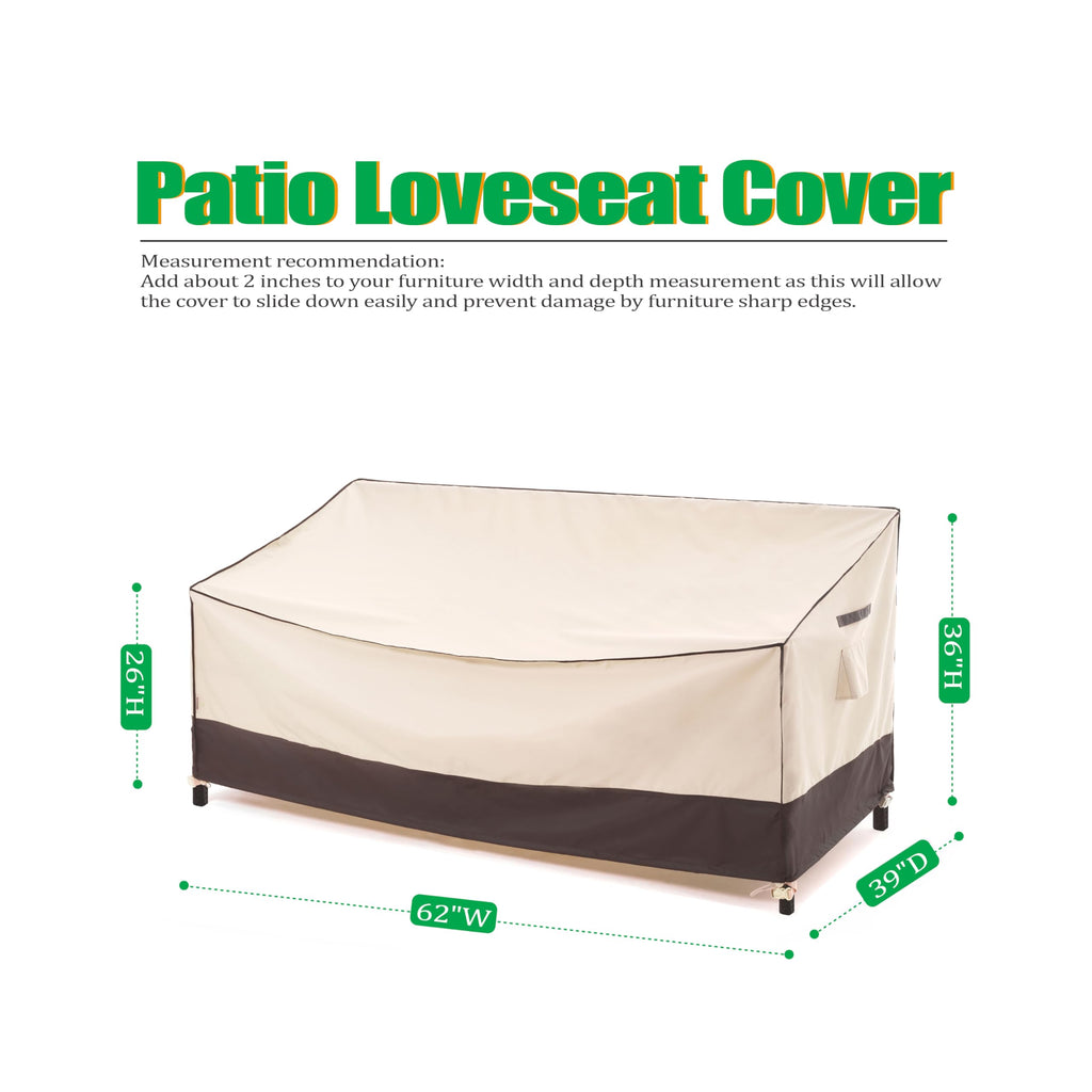 F&J Outdoors Waterproof Uv Resistant Heavy Duty 2 Seater Deep Patio Loveseat Covers, 62' W X 39' D X 36' H