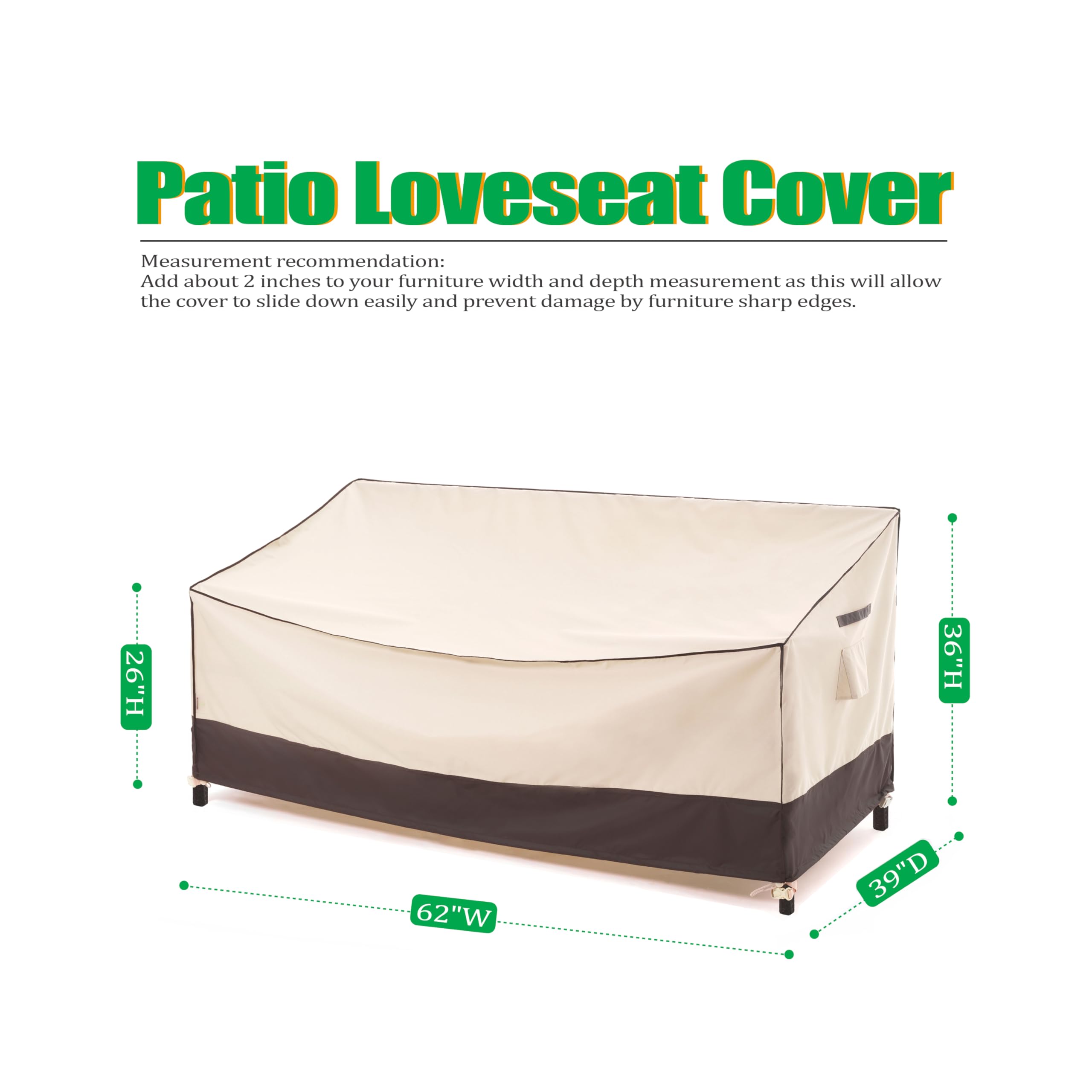 F&J Outdoors Waterproof Uv Resistant Heavy Duty 2 Seater Deep Patio Loveseat Covers, 62' W X 39' D X 36' H