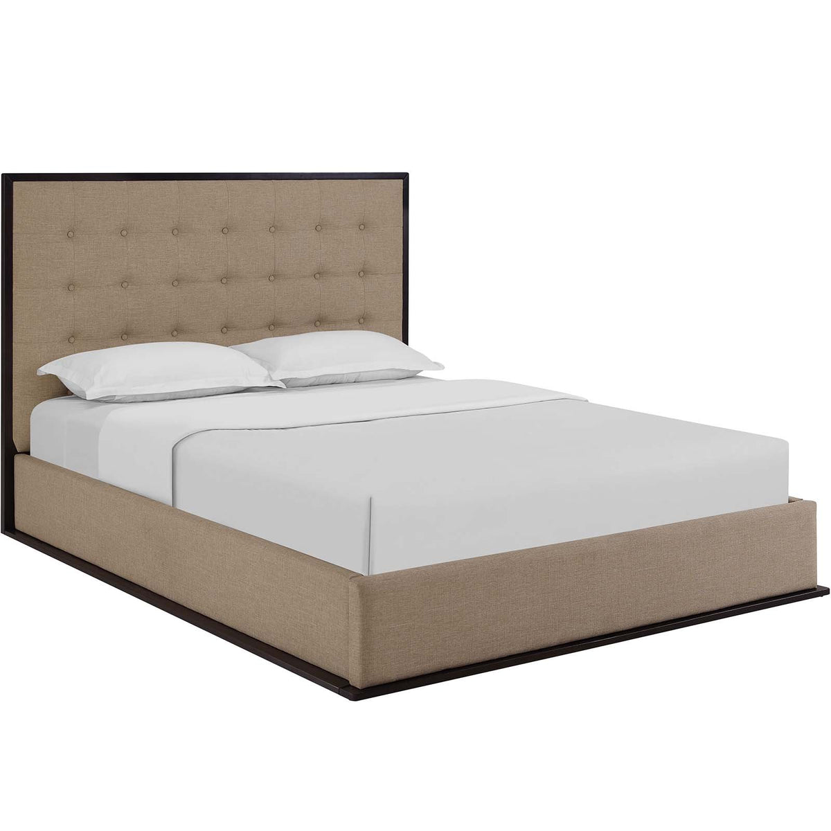 Modway Madeline Modern Fabric Upholstered Platform Queen Size Bed In Cappuccino Cafe