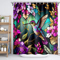 Reateforin Spring Shower Curtain Flower,Hummingbird Shower Curtain for Bathroom with Hooks,Watercolor Polyester Fabric Shower Cu