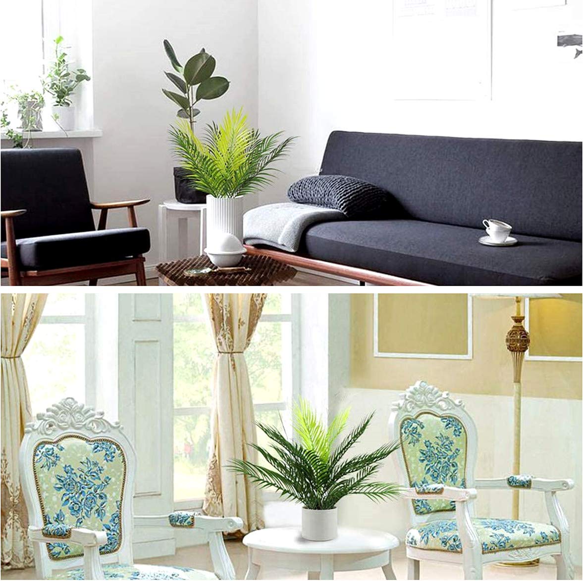 Pasyou Artificial Palm Tree, Plastic Plants Greenery Fake Tropical Shrubs Faux Big Leaves For Home Indoor Outdoor Garden Diy Bas