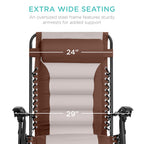 Best Choice Products Oversized Padded Zero Gravity Chair, Folding Outdoor Patio Recliner, Xl Anti Gravity Lounger For Backyard W/Headrest, Cup Holder, Side Tray, Polyester Mesh - Brown/Oyster