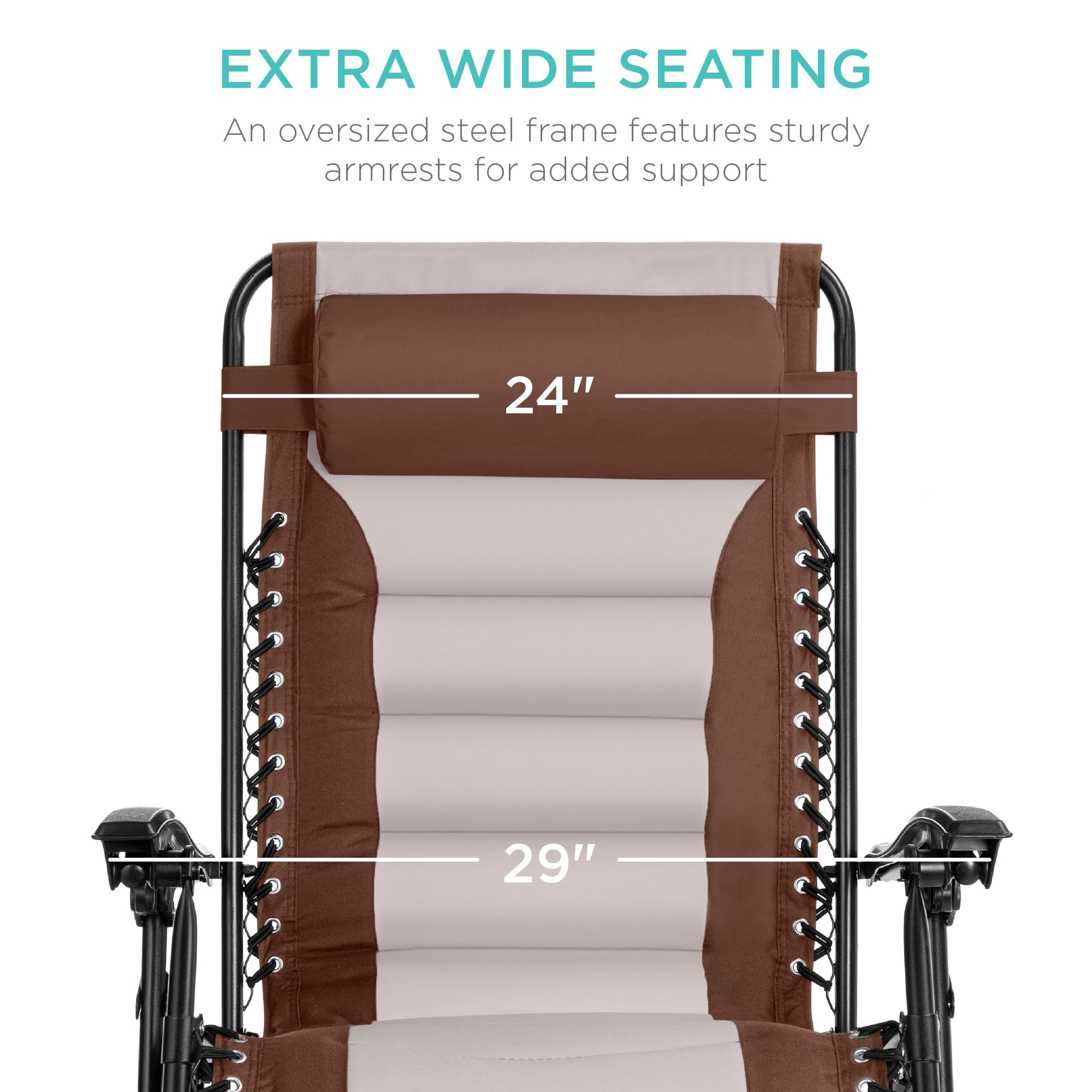 Best Choice Products Oversized Padded Zero Gravity Chair, Folding Outdoor Patio Recliner, Xl Anti Gravity Lounger For Backyard W/Headrest, Cup Holder, Side Tray, Polyester Mesh - Brown/Oyster