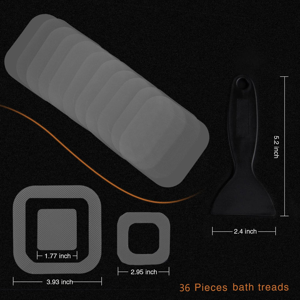 Secopad Non-Slip Bathtub Stickers, 36 Pcs Safety Bathroom Tubs Showers Treads Adhesive Decals Scraper (Grey)