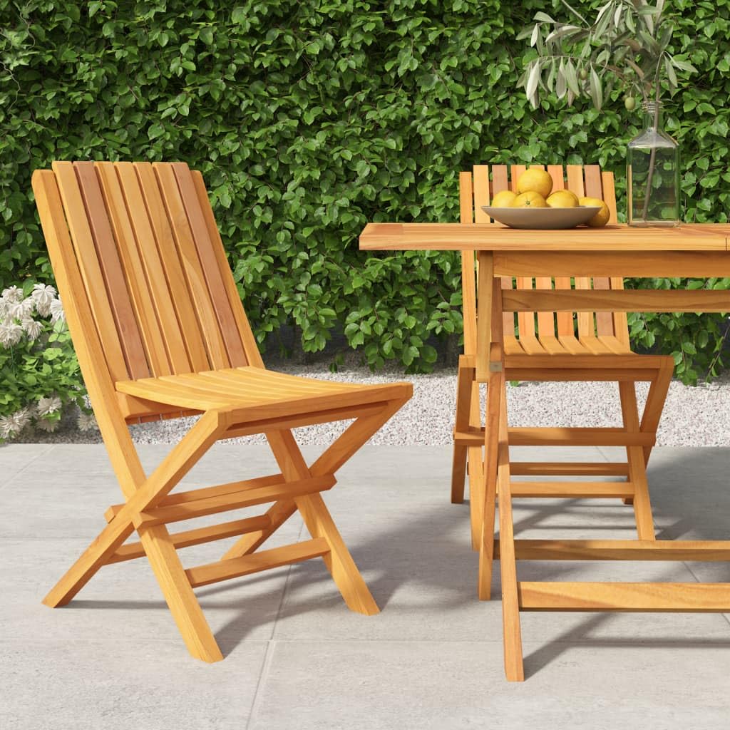 vidaXL Solid Teak Wood Folding Patio Chairs - Portable Garden Seating - Outdoor Dining Seat - Waterproof, Comfortable and Stylish - Easy Storage