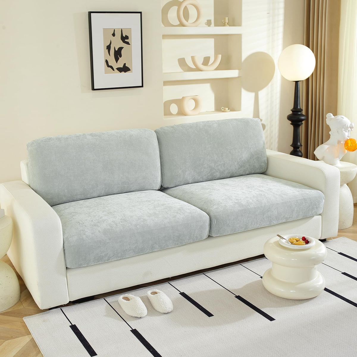 WEYOND Large Backrest Cushion Covers Super Stretch Backrest Covers for 2 Cushion Couch Sofa, Couch Back Cushion Covers Featuring